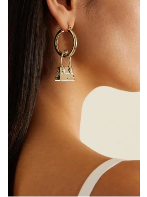 Jacquemus Chiquito Hoop Earrings With Mini Bag Charm ( Silver)